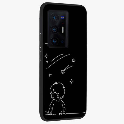 Line Art Boy With Shooting Stars Glass Case upright view showcasing artistic shooting star illustration with minimal style.