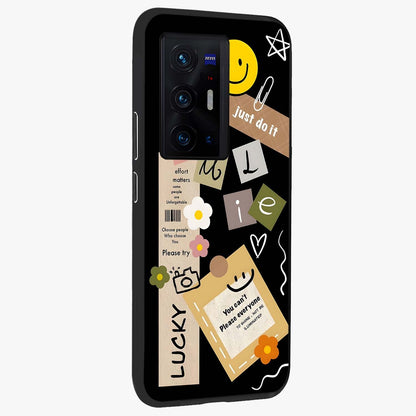 Lucky Aesthetic Collage Glass Case upright view showcasing vibrant collage artwork with youthful aesthetic theme.
