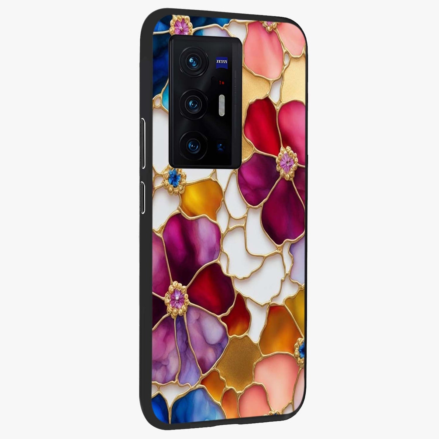 Marble Flower Pattern Glass Case upright view showcasing decorative marble flower artwork with refined style.