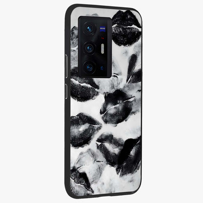 Midnight Kiss Marks Glass Case upright view showcasing stylish kiss mark artwork with trendy romantic theme.
