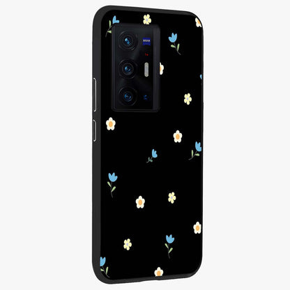Minimal Petal Whispers Glass Case upright view showcasing elegant floral artwork with modern minimalist style.