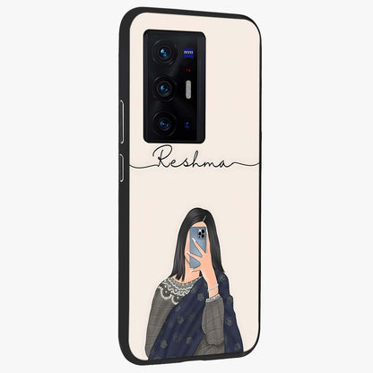 Mirror Mood Muse With Custom Name Glass Case upright view showcasing artistic mirror themed artwork with personalized aesthetic.