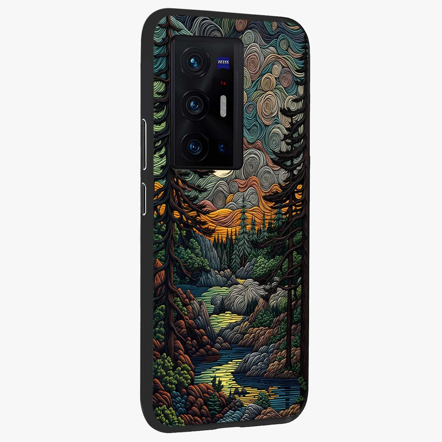 Moonlight Forest Dream Glass Case upright view showcasing magical forest artwork with calm night theme.