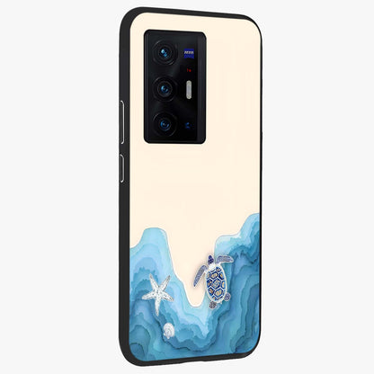 Ocean Drift Turtle Glass Case upright view showcasing calm underwater turtle artwork with nature inspired theme.
