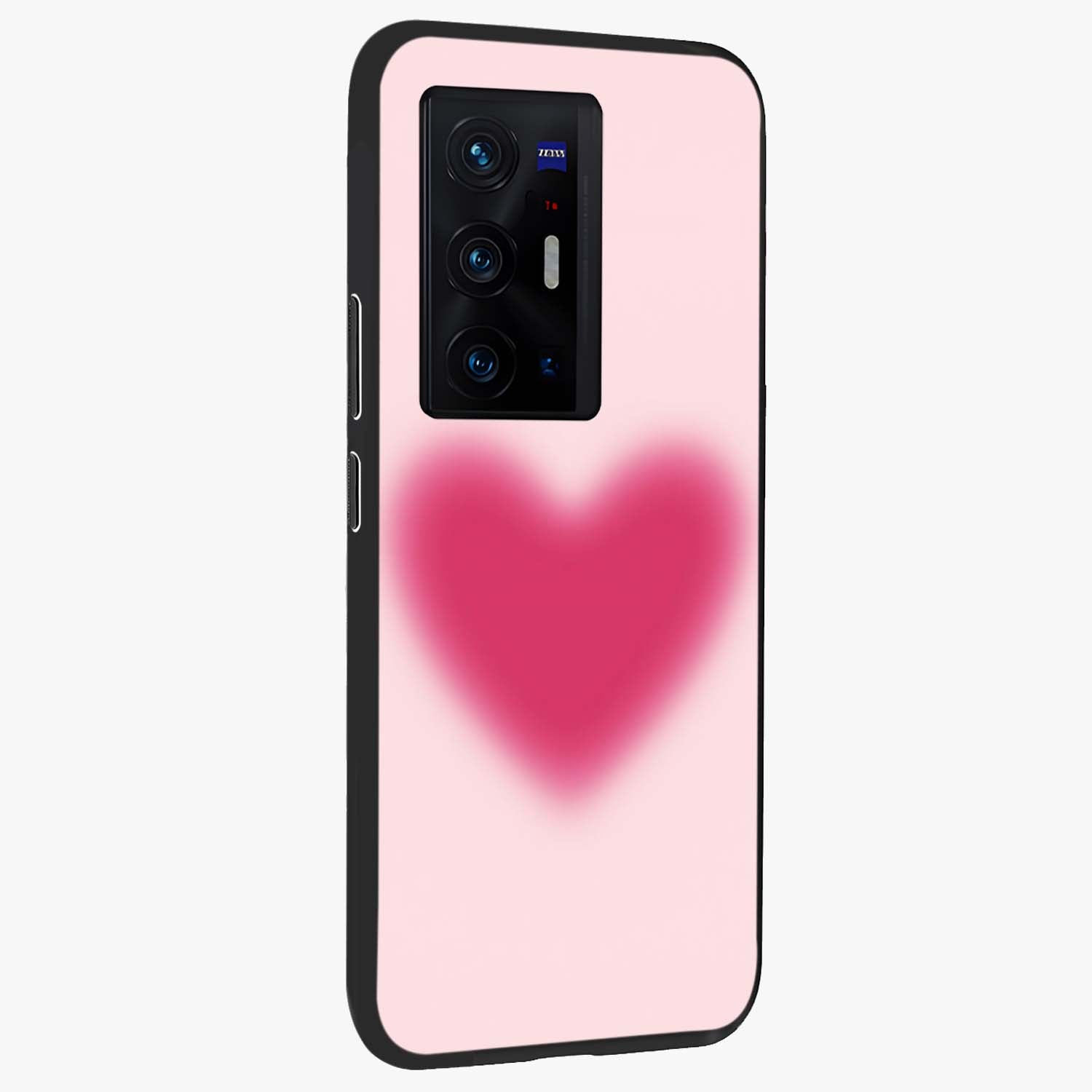 Pink Aura Heart Glass Case upright view showcasing romantic heart artwork with soft pastel theme.