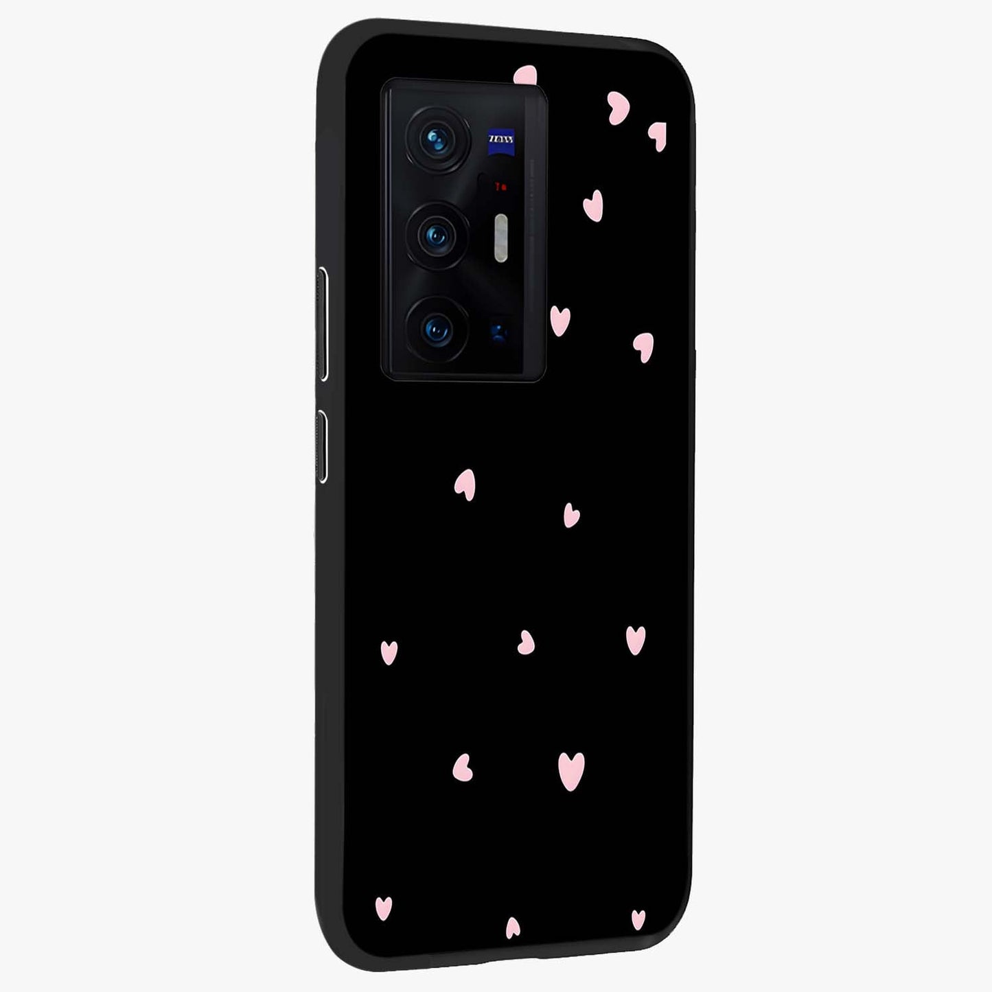 Pink Love Drops Glass Case upright view showcasing charming heart drop artwork with romantic playful theme.
