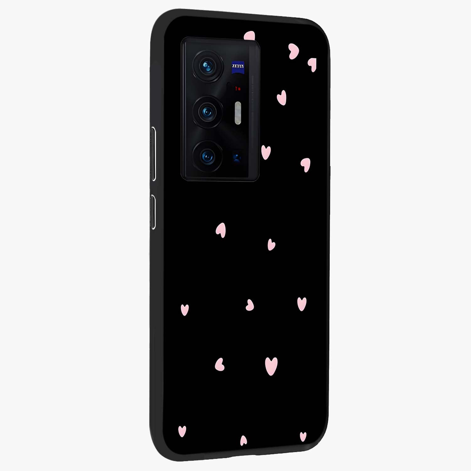 Pink Love Drops Glass Case upright view showcasing charming heart drop artwork with romantic playful theme.
