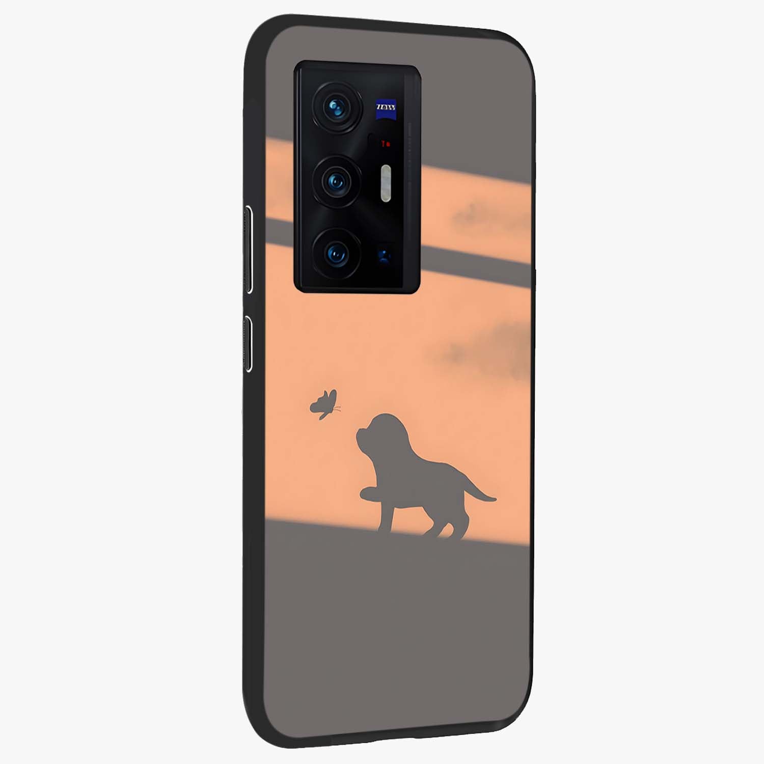 Puppy Shadow Art Glass Case upright view showcasing charming puppy artwork with creative silhouette theme.
