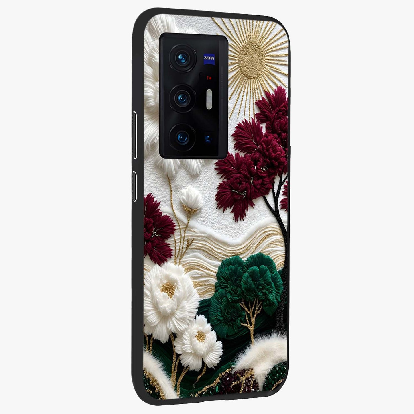 Radiant Bloom Elegance Glass Case upright view showcasing decorative flower artwork with refined botanical theme.