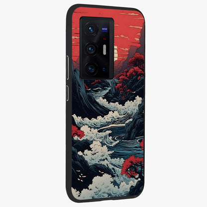 Red Sunset Scenery Glass Case upright view showcasing dramatic sunset scenery artwork with warm nature theme.
