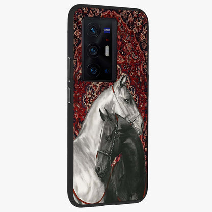 Regal Stallion Tapestry Glass Case upright view showcasing powerful horse artwork with elegant tapestry theme.