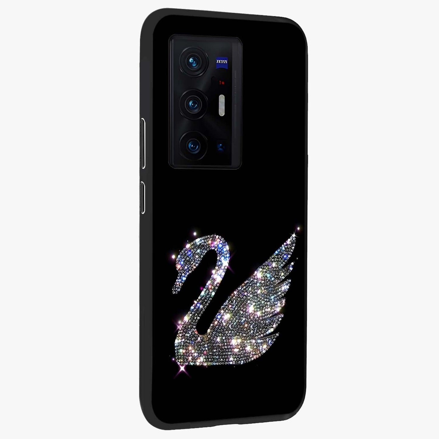 Starlit Swan Grace Glass Case upright view showcasing beautiful swan artwork with peaceful night themed design.