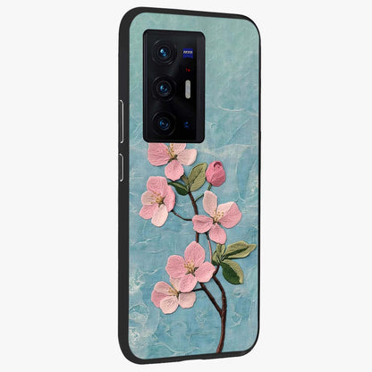 Threaded Blossom Breeze Glass Case upright view showcasing graceful flower artwork with calm botanical theme.