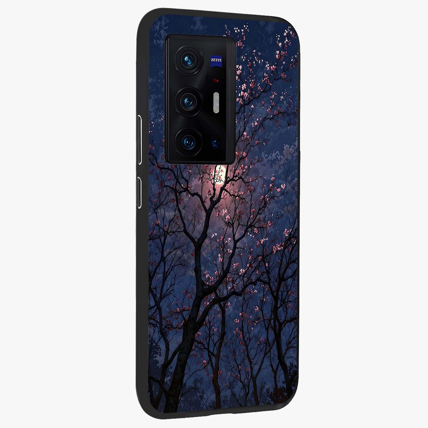 Twilight Sakura Serenade Glass Case upright view showcasing beautiful cherry blossom artwork with serene evening theme.