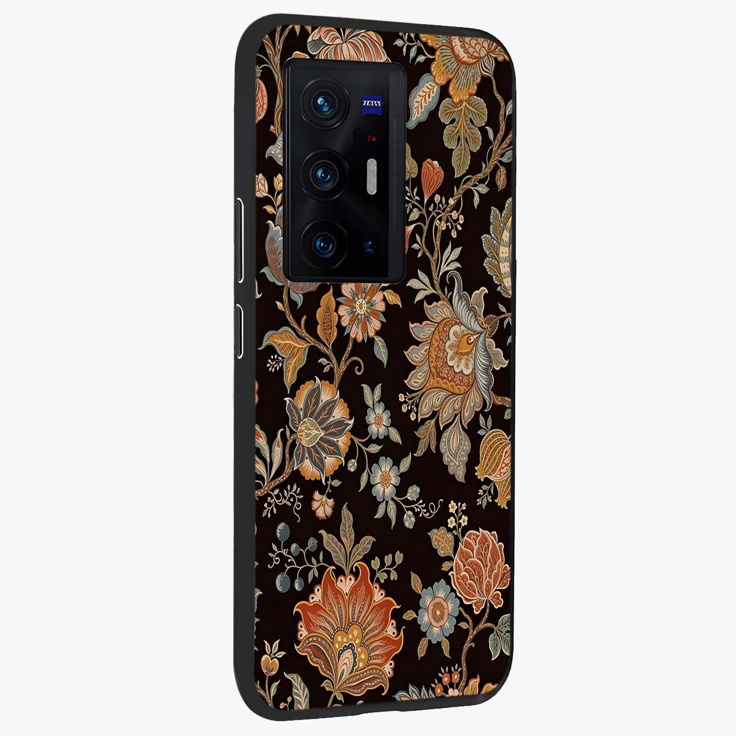 Vintage Floral Dream Glass Case upright view showcasing delicate floral artwork with timeless vintage theme.