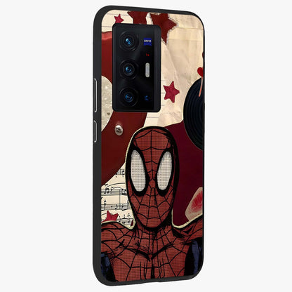 Web Warrior Vibes Glass Case upright view showcasing energetic superhero artwork with bold action theme.