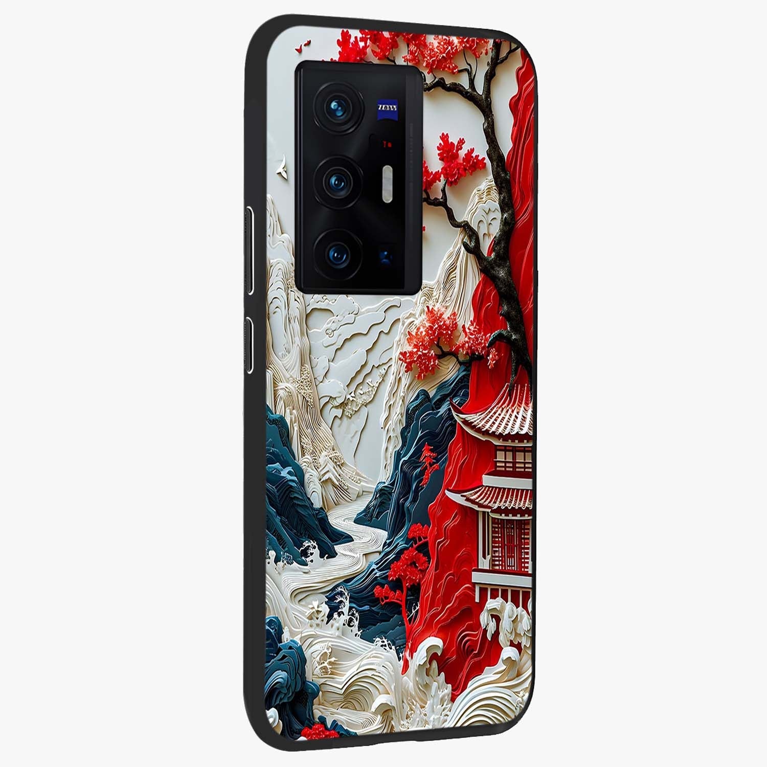 Whispers Of Sakura Waves Glass Case upright view showcasing delicate cherry blossom artwork with elegant nature theme.