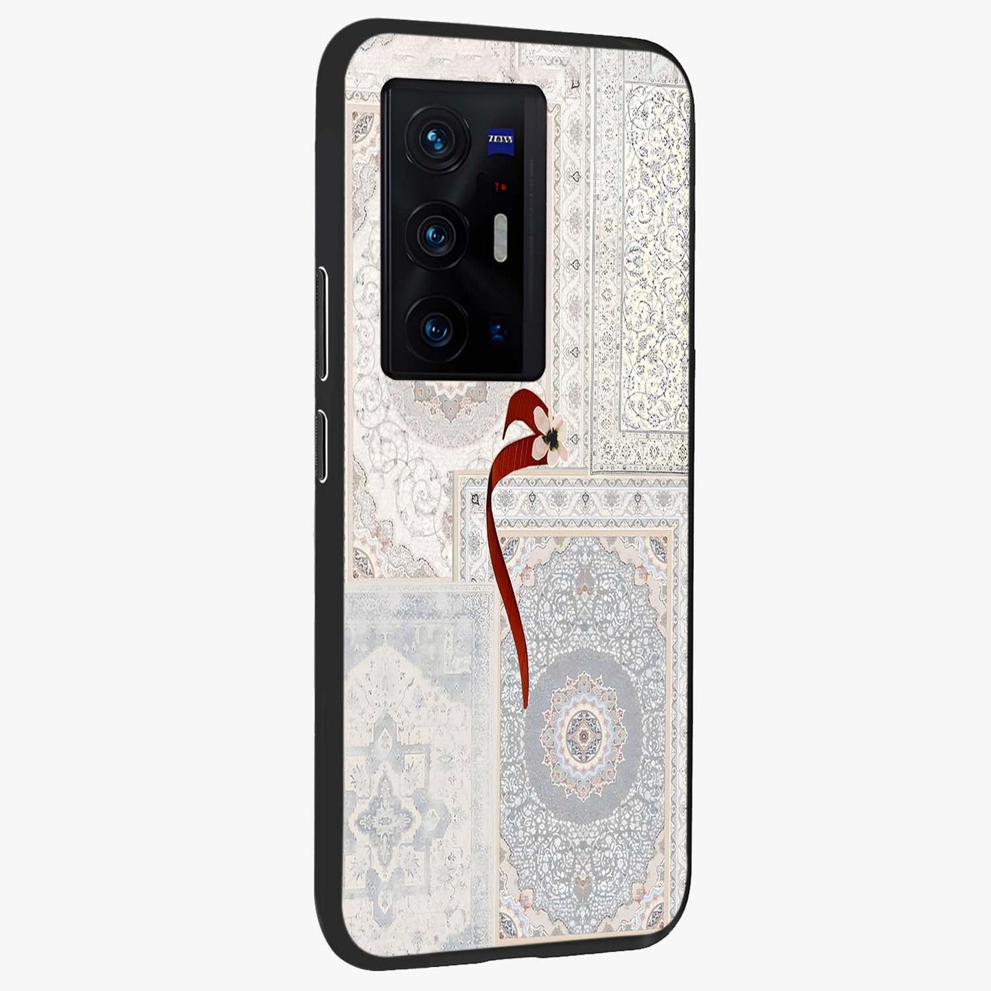 White Aesthetic Bow Glass Case upright view showcasing delicate ribbon bow artwork with cute minimalist theme.
