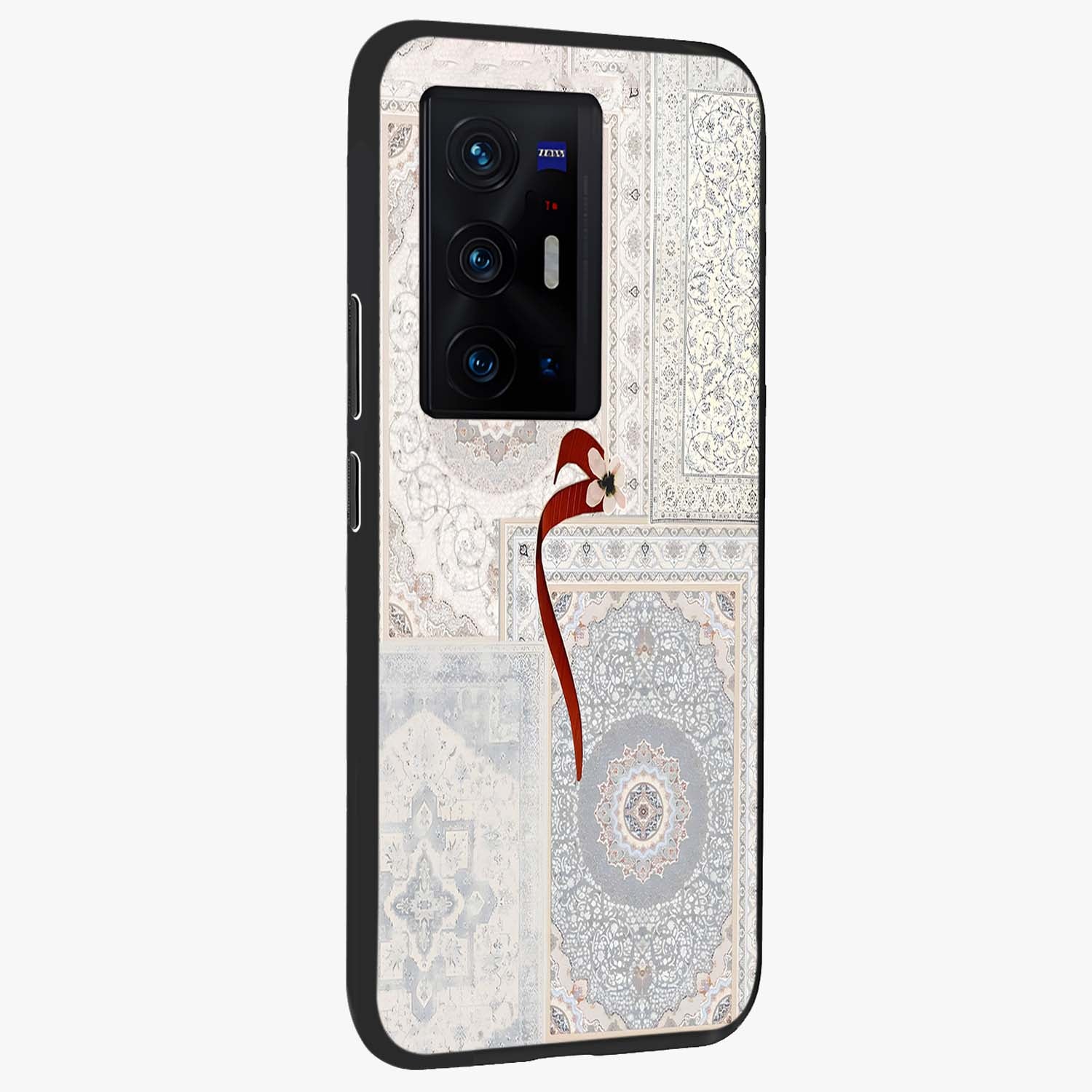 White Aesthetic Bow Glass Case upright view showcasing delicate ribbon bow artwork with cute minimalist theme.