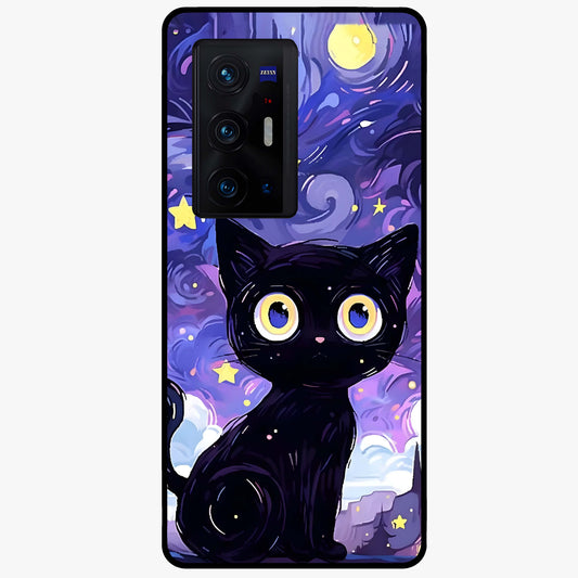 Abstract Cat Art Glass Case showing flat back view with artistic cat illustration and glossy glass finish.