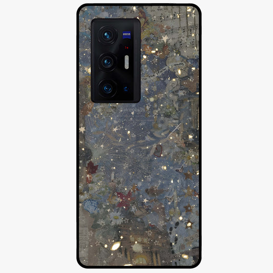 Aesthetic Astrolophia Glass Case showing flat back view with dreamy aesthetic design and glossy glass finish.