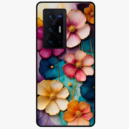 Artlyn Grace Flower Pattern Glass Case showing flat back view with elegant floral pattern artwork and glossy glass finish.