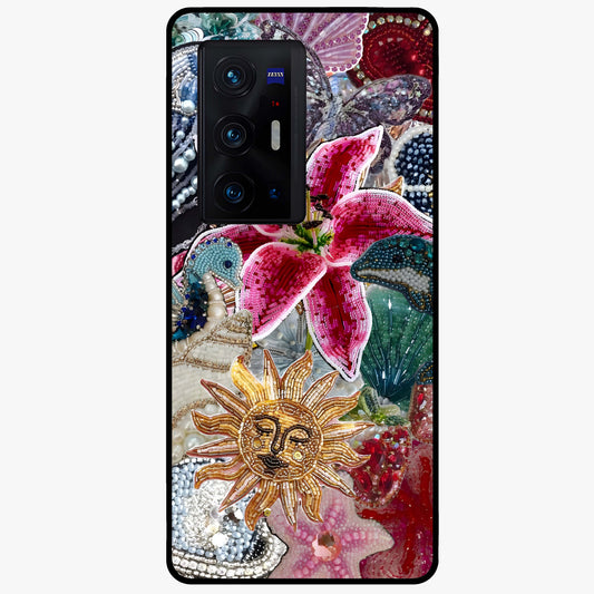 Beaded Garden Fantasy Glass Case showing flat back view with dreamy garden bead artwork and glossy glass finish.