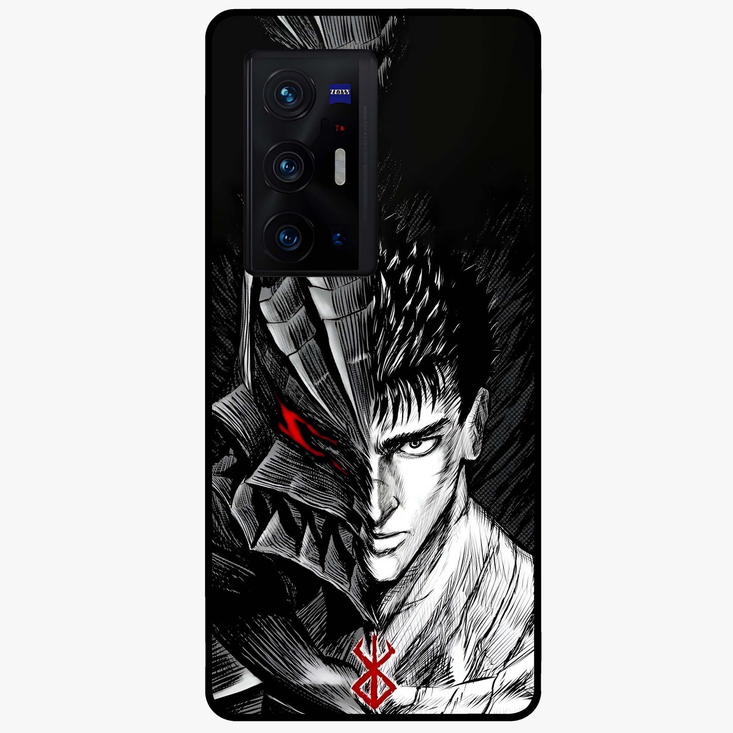 Berserker Blood Oath Glass Case showing flat back view with fierce warrior inspired artwork and glossy glass finish.