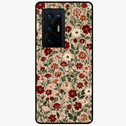 Biege Flower With Leaf Glass Case showing flat back view with soft beige floral artwork and glossy glass finish.
