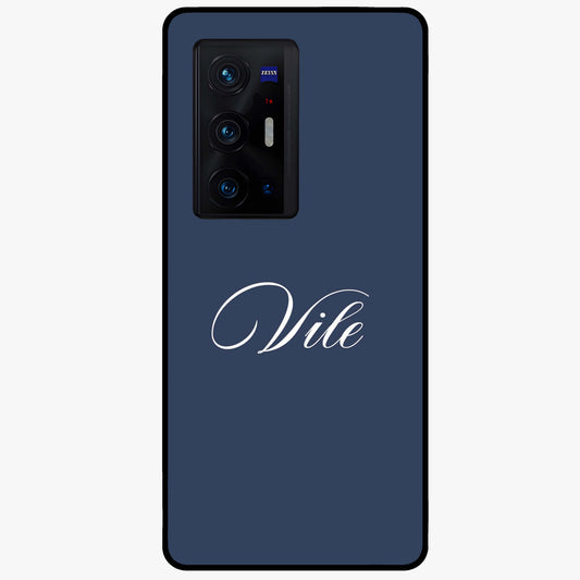 Blue Background Personalized Custom Name Glass Case showing flat back view with minimal blue background and custom name design.
