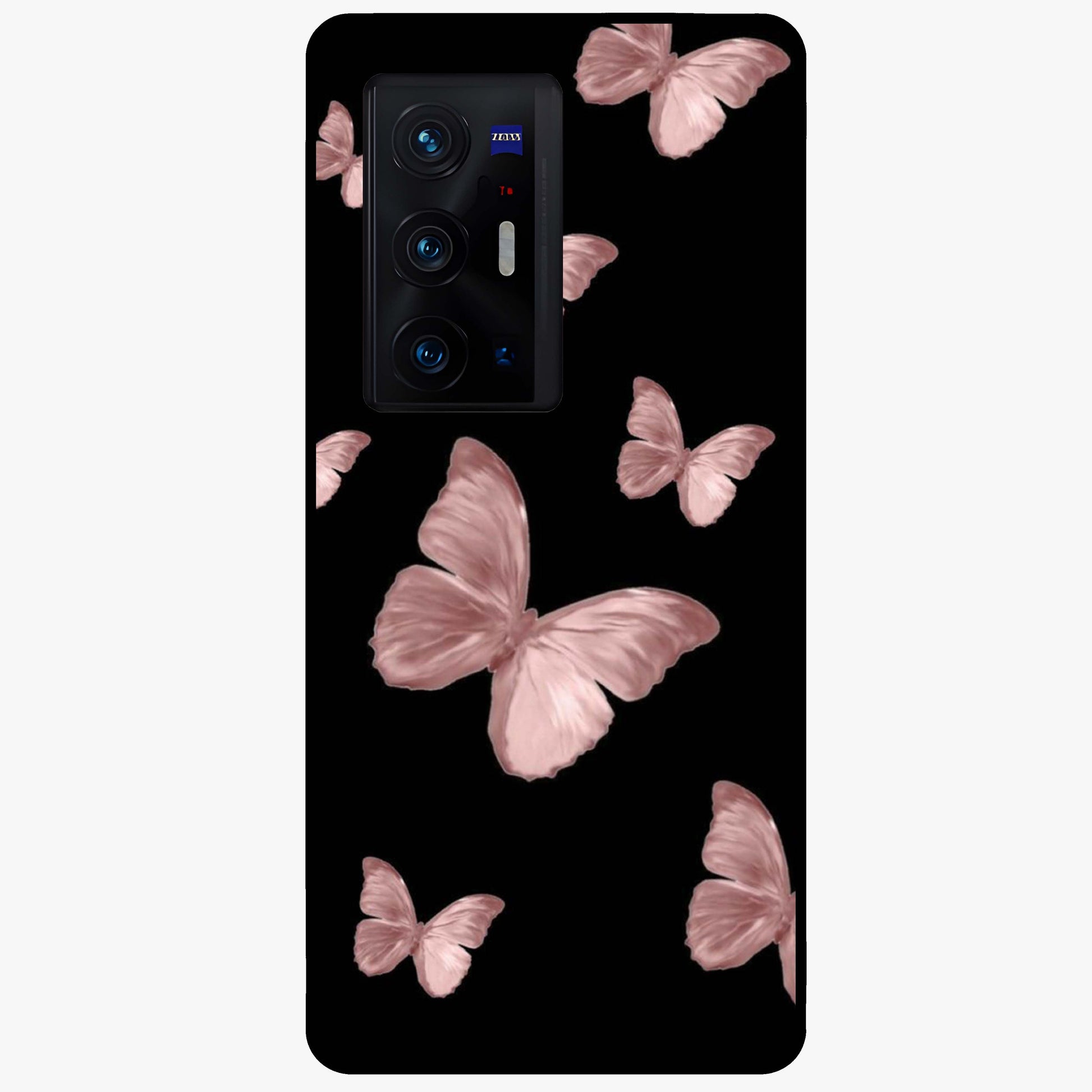 Butterfly Pattern Glass Case showing flat back view with elegant butterfly pattern artwork and glossy glass finish.
