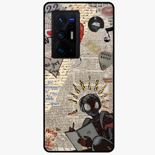 City Dream Sketch Glass Case showing flat back view with artistic city skyline sketch artwork and glossy glass finish.