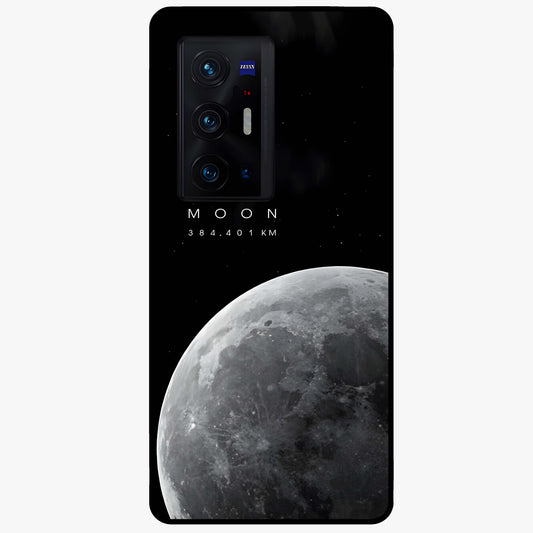 Cosmic Moon Glow Glass Case showing flat back view with glowing moon artwork and glossy glass finish.