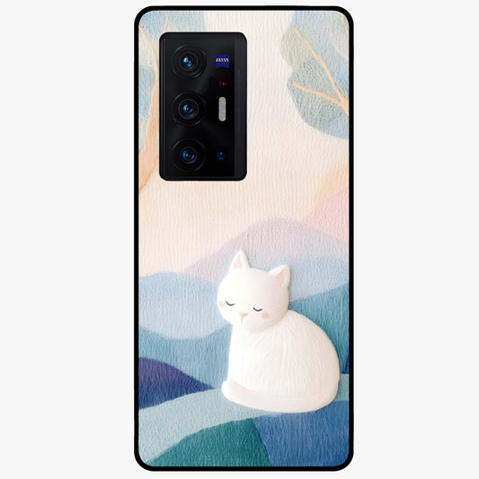 Cotton Dream Cat Glass Case showing flat back view with soft dreamy cat artwork and glossy glass finish.
