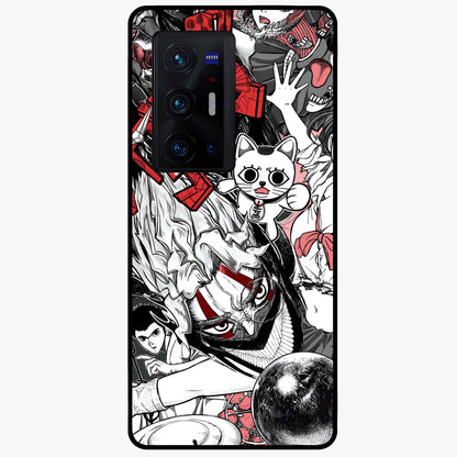 Crimson Chaos Panel Glass Case showing flat back view with bold crimson abstract artwork and glossy glass finish.