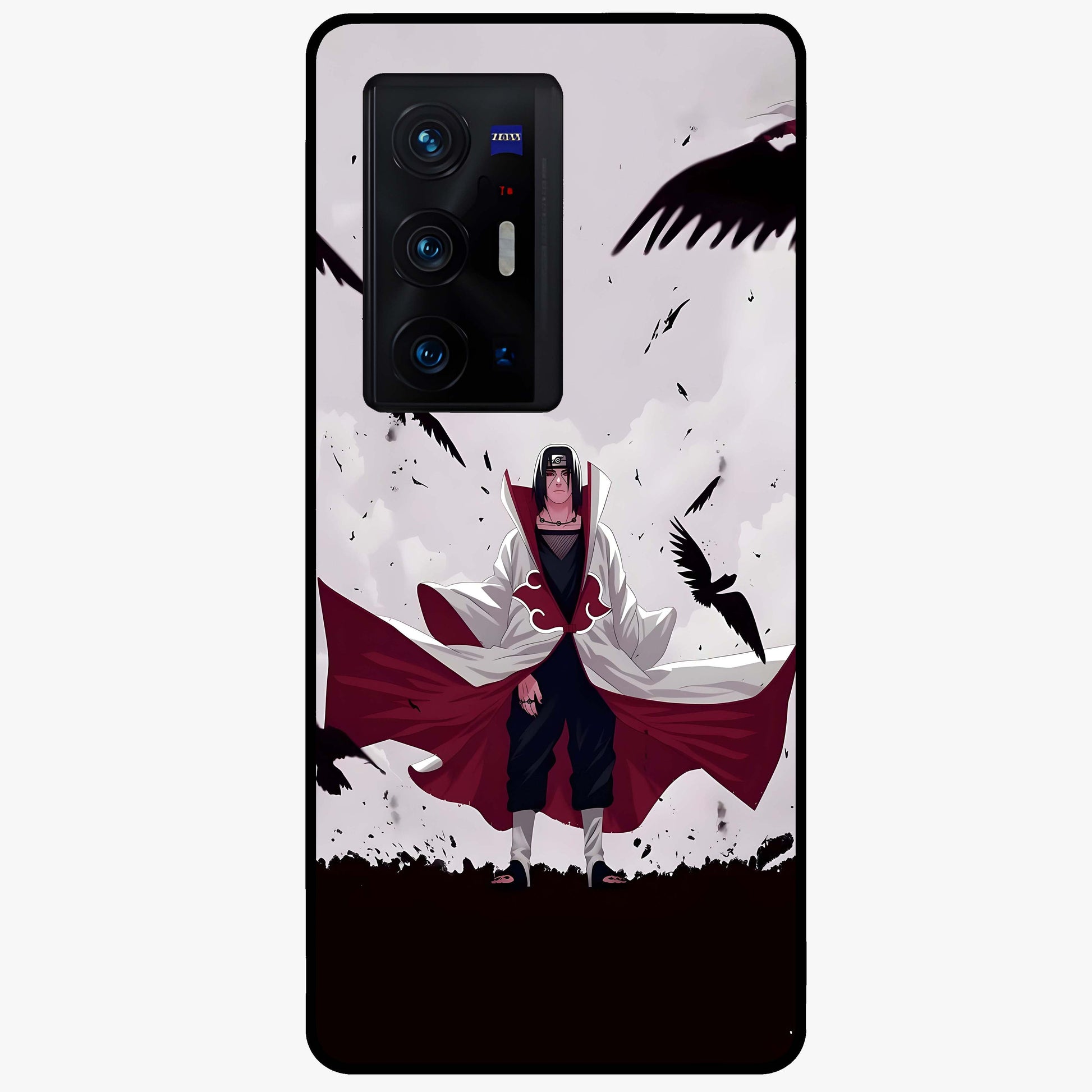 Crimson Crow Ascension Glass Case showing flat back view with mystical crow artwork and glossy glass finish.