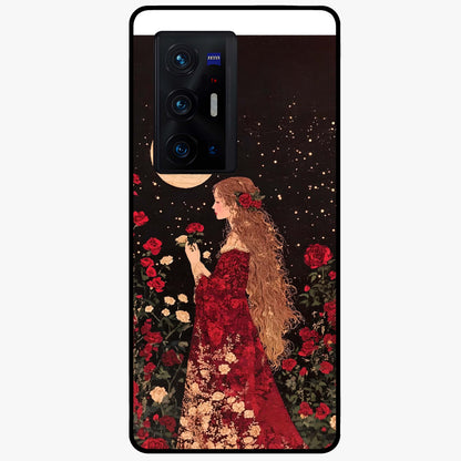Crimson Dreams Glass Case showing flat back view with dreamy crimson artwork and glossy glass finish.