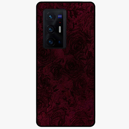 Crimson Fade Flow Glass Case showing flat back view with flowing crimson gradient artwork and glossy glass finish.