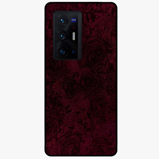 Crimson Fade Flow Glass Case showing flat back view with flowing crimson gradient artwork and glossy glass finish.