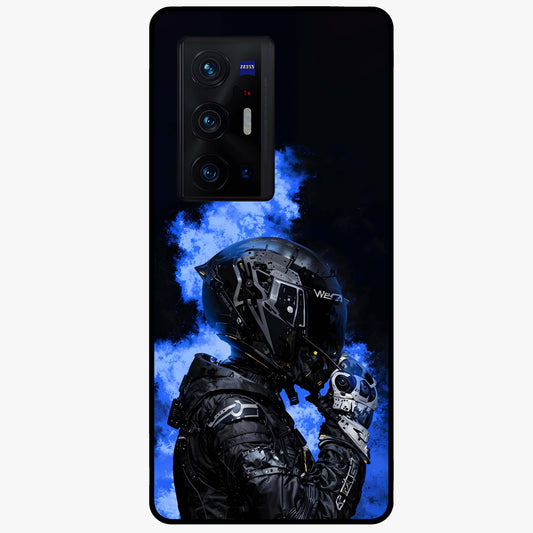Cyber Sentinel Protocol Glass Case showing flat back view with futuristic cyber themed artwork and glossy glass finish.