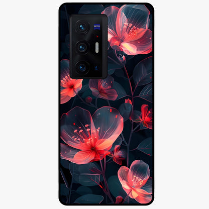 Dark Shade of Flower Glass Case showing flat back view with elegant dark floral artwork and glossy glass finish.