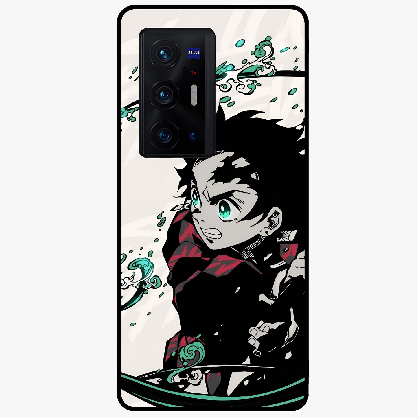 Demon Slayer Glass Case showing flat back view with bold anime inspired artwork and glossy glass finish.