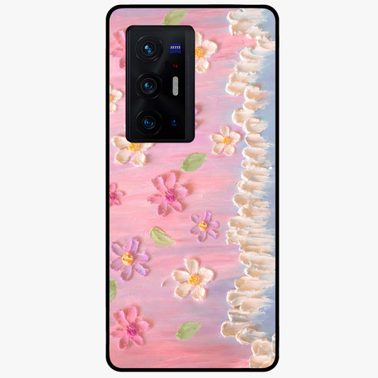 Dreamy Painted Garden Glass Case showing flat back view with artistic painted floral garden artwork and glossy glass finish.