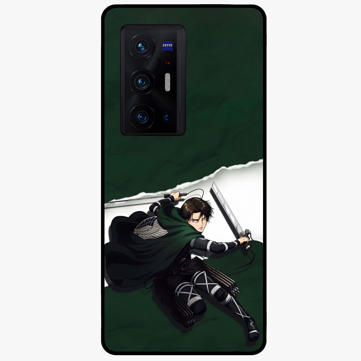Emerald War Vanguard Glass Case showing flat back view with powerful warrior themed artwork and glossy glass finish.
