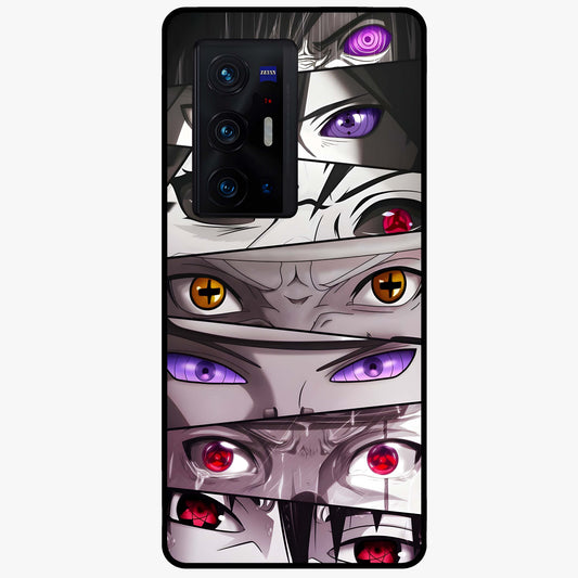 Eyes of Destiny Glass Case showing flat back view with striking eye themed artwork and glossy glass finish.