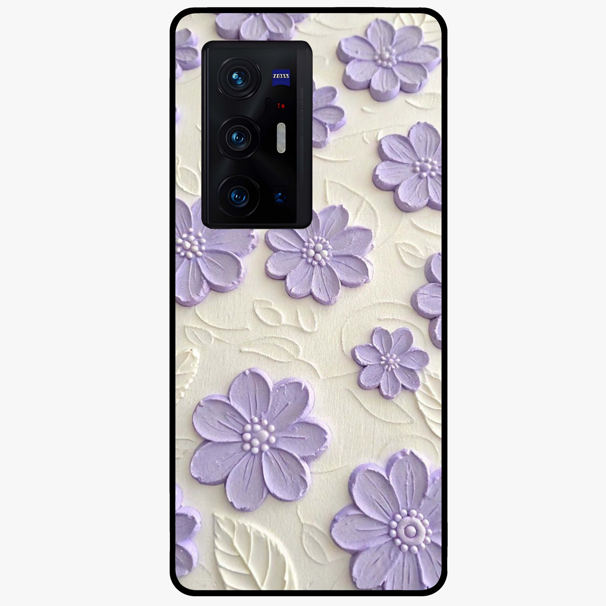 Floral Wall Art With Purple Flowers Glass Case showing flat back view with purple flower artwork and glossy glass finish.