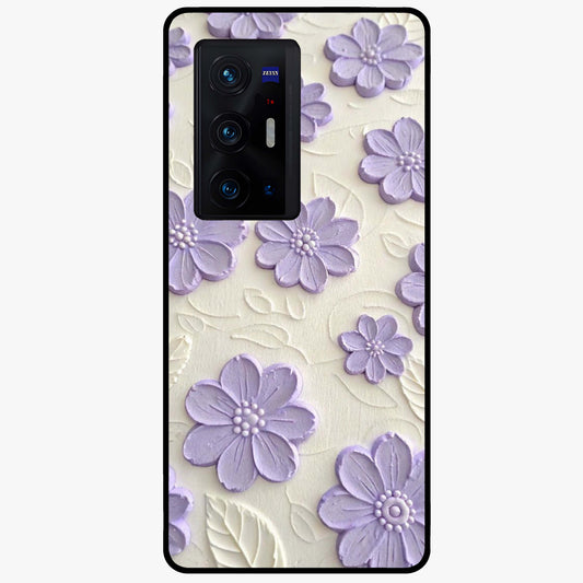 Floral Wall Art With Purple Flowers Glass Case showing flat back view with purple flower artwork and glossy glass finish.