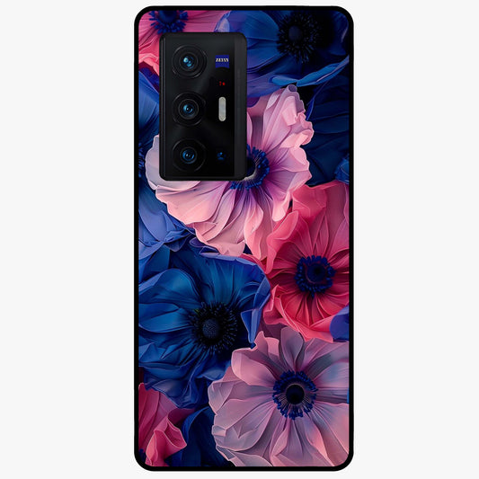Flower Paper Art Pattern Glass Case showing flat back view with paper cut style floral artwork and glossy glass finish.
