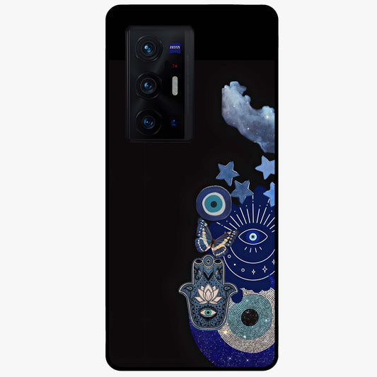 Galactic Charm Cluster Glass Case showing flat back view with glowing celestial charm artwork and glossy glass finish.