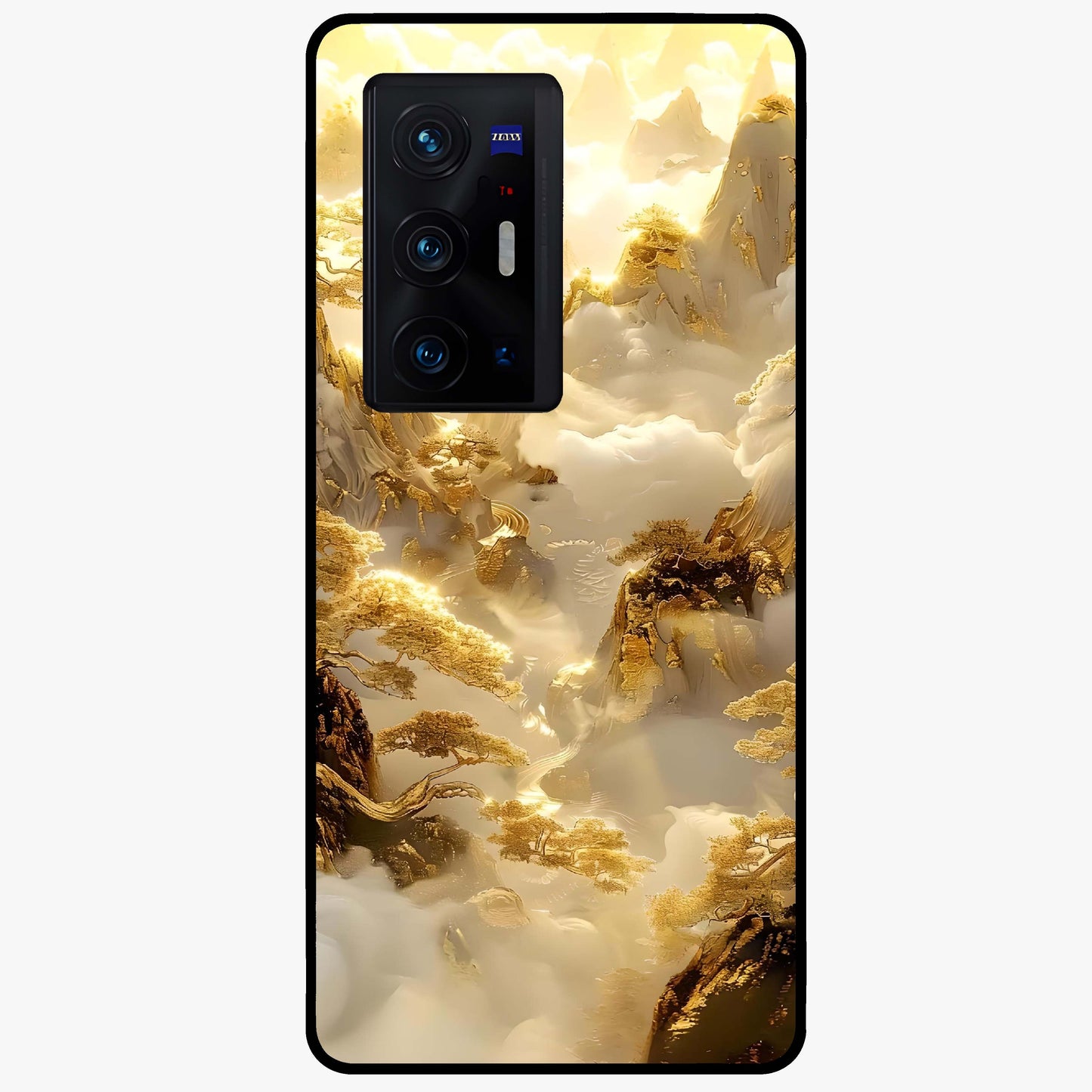 Gates Of Illumination Glass Case showing flat back view with mystical illuminated gate artwork and glossy glass finish.